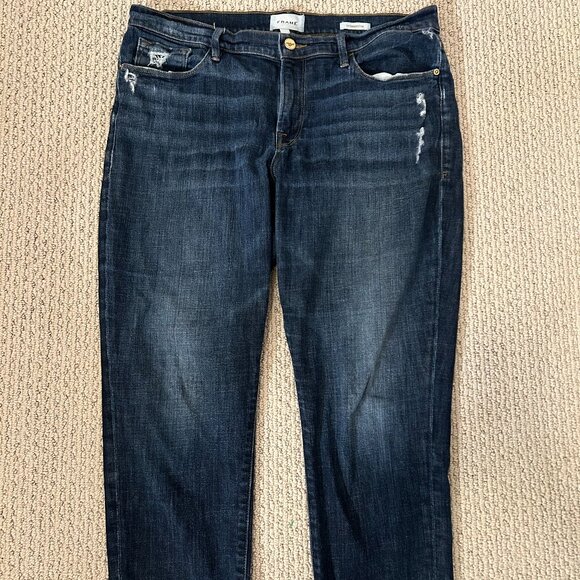 Frame Le Garcon Jeans Denim Crop Womens Boyfriend Covant Feather Distress SZ32 - Picture 1 of 5